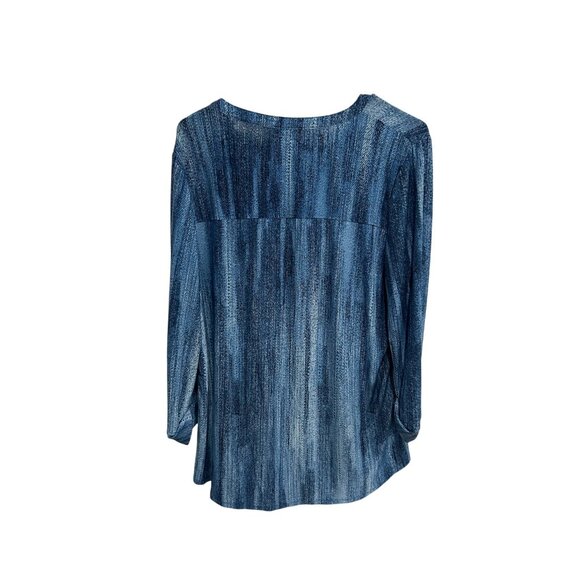 Cocomo Pleated Top Blue Sz XL Roll Tab Sleeve Abstract Pintuck Office Wear - Picture 2 of 8